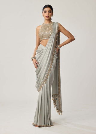 Powder gray mirror georgette sari and blouse