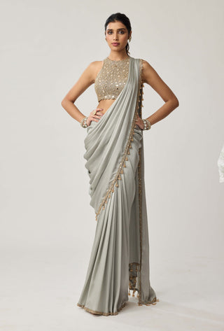 Powder gray mirror georgette sari and blouse