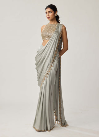 Powder gray mirror georgette sari and blouse