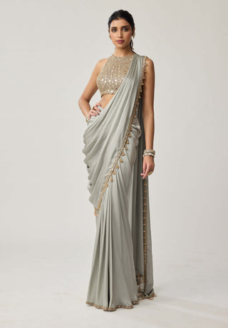 Powder gray mirror georgette sari and blouse