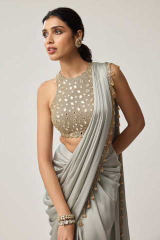 Powder gray mirror georgette sari and blouse