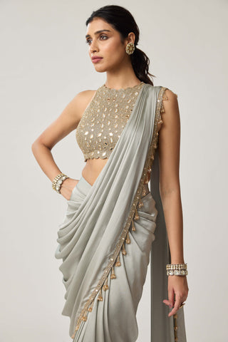 Powder gray mirror georgette sari and blouse