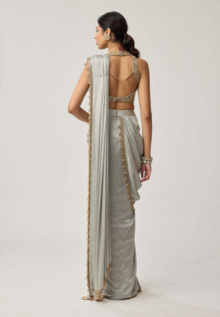 Powder gray mirror georgette sari and blouse