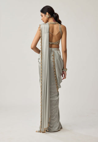 Powder gray mirror georgette sari and blouse