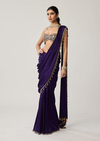 Royalty purple mirror georgette sari and blouse