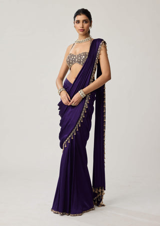 Royalty purple mirror georgette sari and blouse