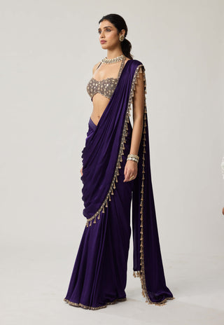 Royalty purple mirror georgette sari and blouse
