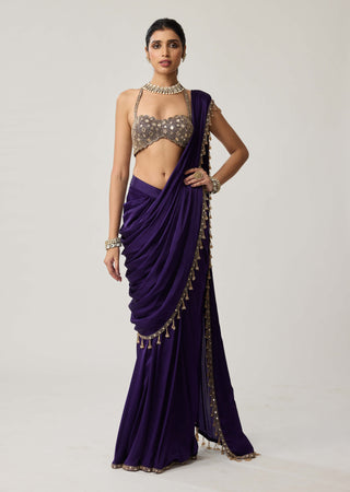 Royalty purple mirror georgette sari and blouse