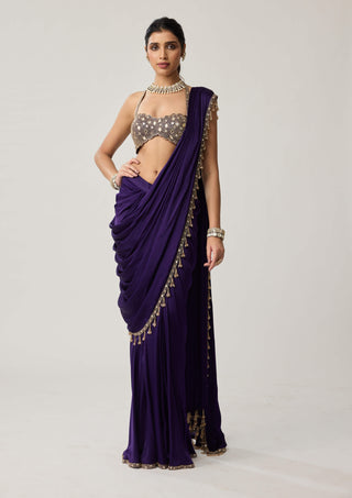 Royalty purple mirror georgette sari and blouse