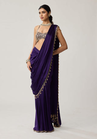 Royalty purple mirror georgette sari and blouse