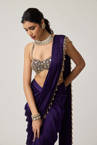 Royalty purple mirror georgette sari and blouse