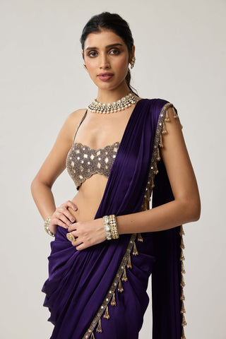 Royalty purple mirror georgette sari and blouse