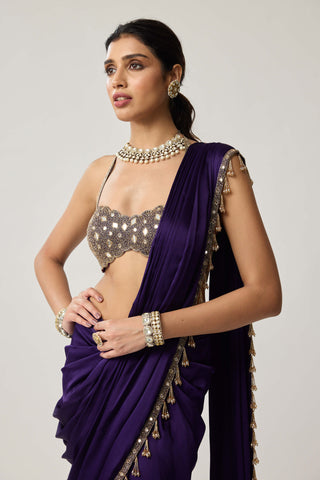 Royalty purple mirror georgette sari and blouse