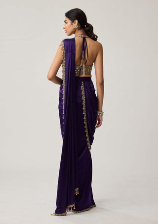 Royalty purple mirror georgette sari and blouse