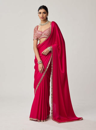 Crimson red gota satin sari and blouse
