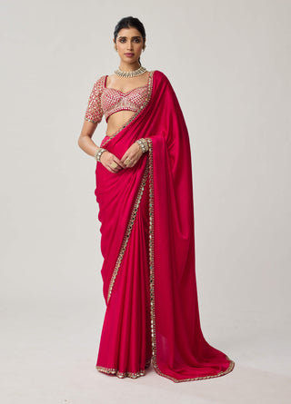 Crimson red gota satin sari and blouse