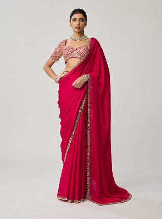 Crimson red gota satin sari and blouse