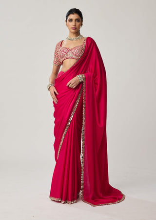 Crimson red gota satin sari and blouse