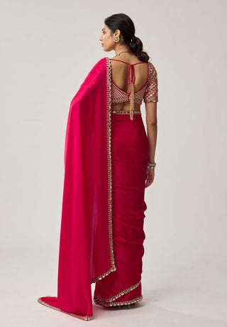 Crimson red gota satin sari and blouse