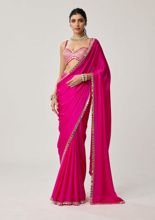 Fuchsia pink gota satin sari and blouse