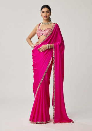 Fuchsia pink gota satin sari and blouse