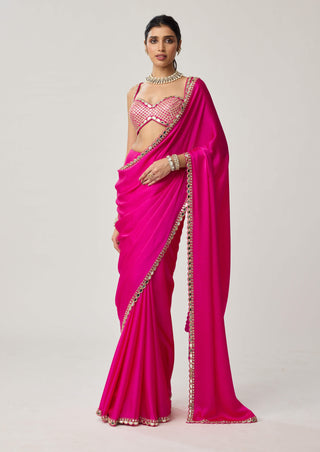 Fuchsia pink gota satin sari and blouse