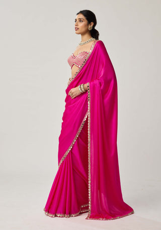 Fuchsia pink gota satin sari and blouse