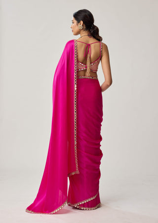 Fuchsia pink gota satin sari and blouse