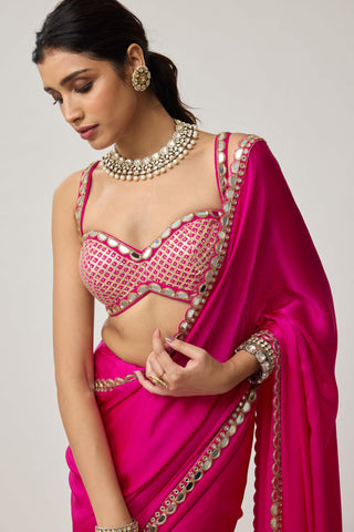 Fuchsia pink gota satin sari and blouse