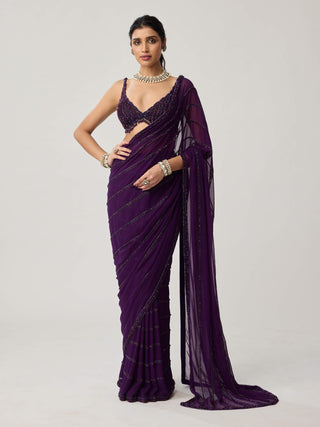 Royalty purple crystal sari and blouse