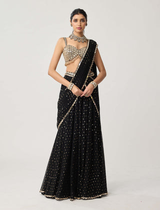 Black georgette flared pants sari and blouse