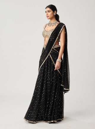 Black georgette flared pants sari and blouse