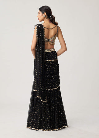 Black georgette flared pants sari and blouse