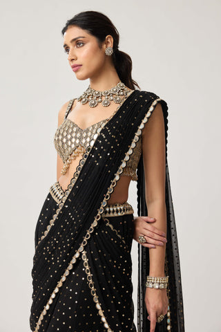 Black georgette flared pants sari and blouse
