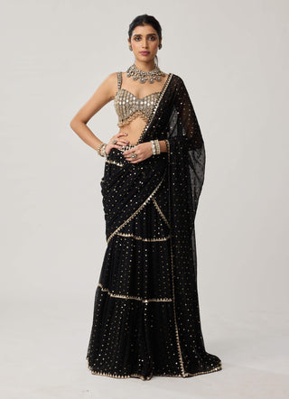 Black georgette multi-tier sari and blouse