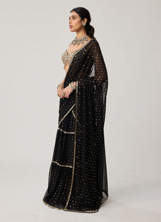 Black georgette multi-tier sari and blouse