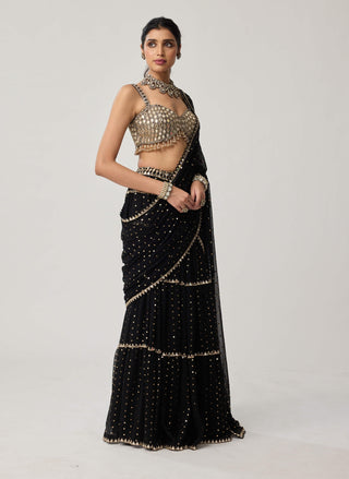 Black georgette multi-tier sari and blouse
