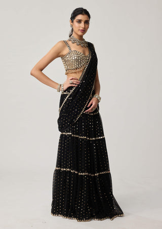 Black georgette multi-tier sari and blouse