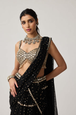 Black georgette multi-tier sari and blouse