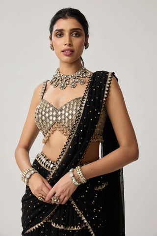 Black georgette multi-tier sari and blouse