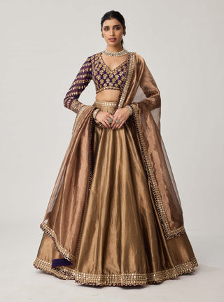 Copper shimmer organza lehenga set