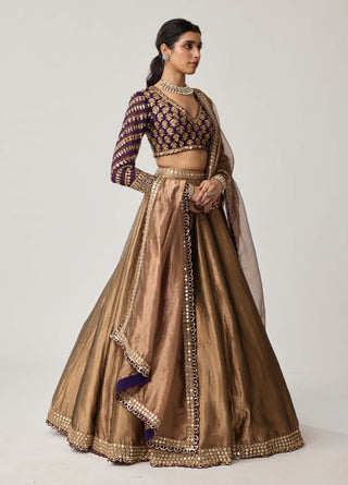 Copper shimmer organza lehenga set