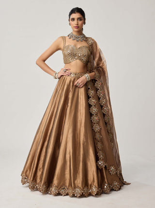 Copper organza lehenga set