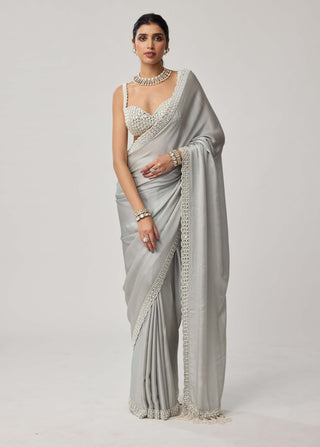 Powder gray chiffon sari and blouse