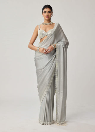 Powder gray chiffon sari and blouse
