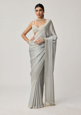 Powder gray chiffon sari and blouse