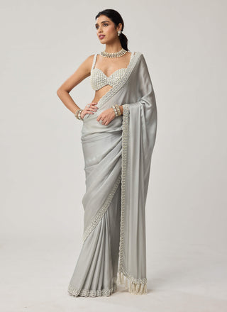 Powder gray chiffon sari and blouse