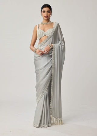 Powder gray chiffon sari and blouse