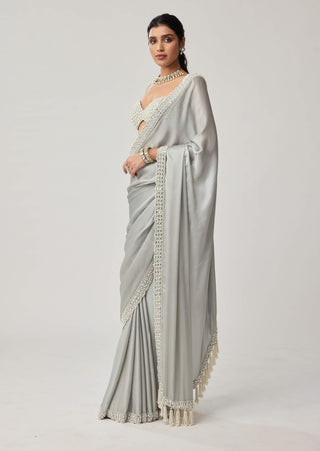 Powder gray chiffon sari and blouse