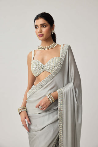 Powder gray chiffon sari and blouse